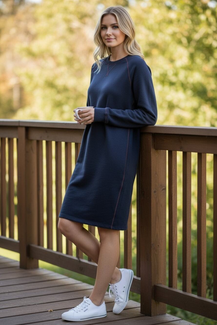 Abercrombie & Fitch Navy Blue Fleece Long Sleeve Sweater Sweatshirt Dress Sz XL
